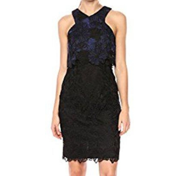 Trina Turk Miranda Blue Black Guipure Lace Sheath Cocktail Dress Size 2 New - Picture 4 of 14